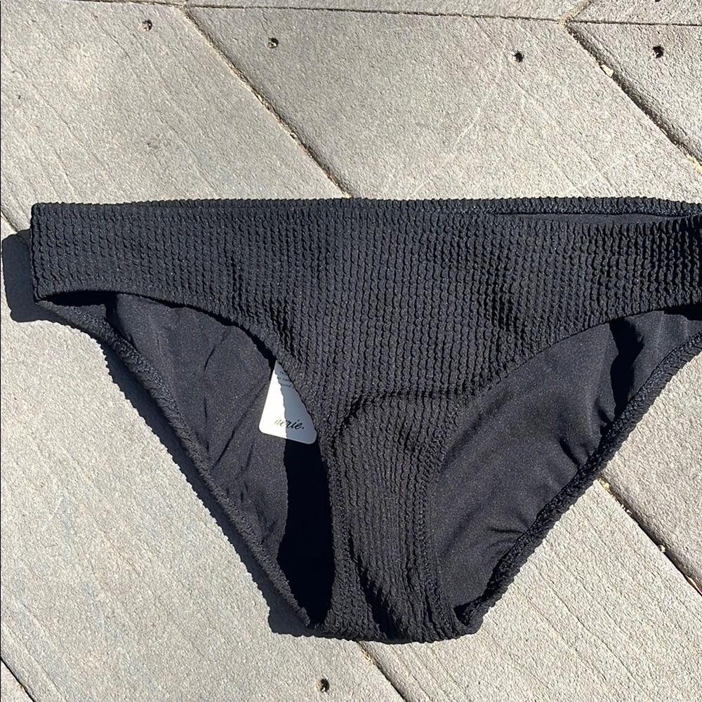 Aerie Black Textured Bikini Bottom